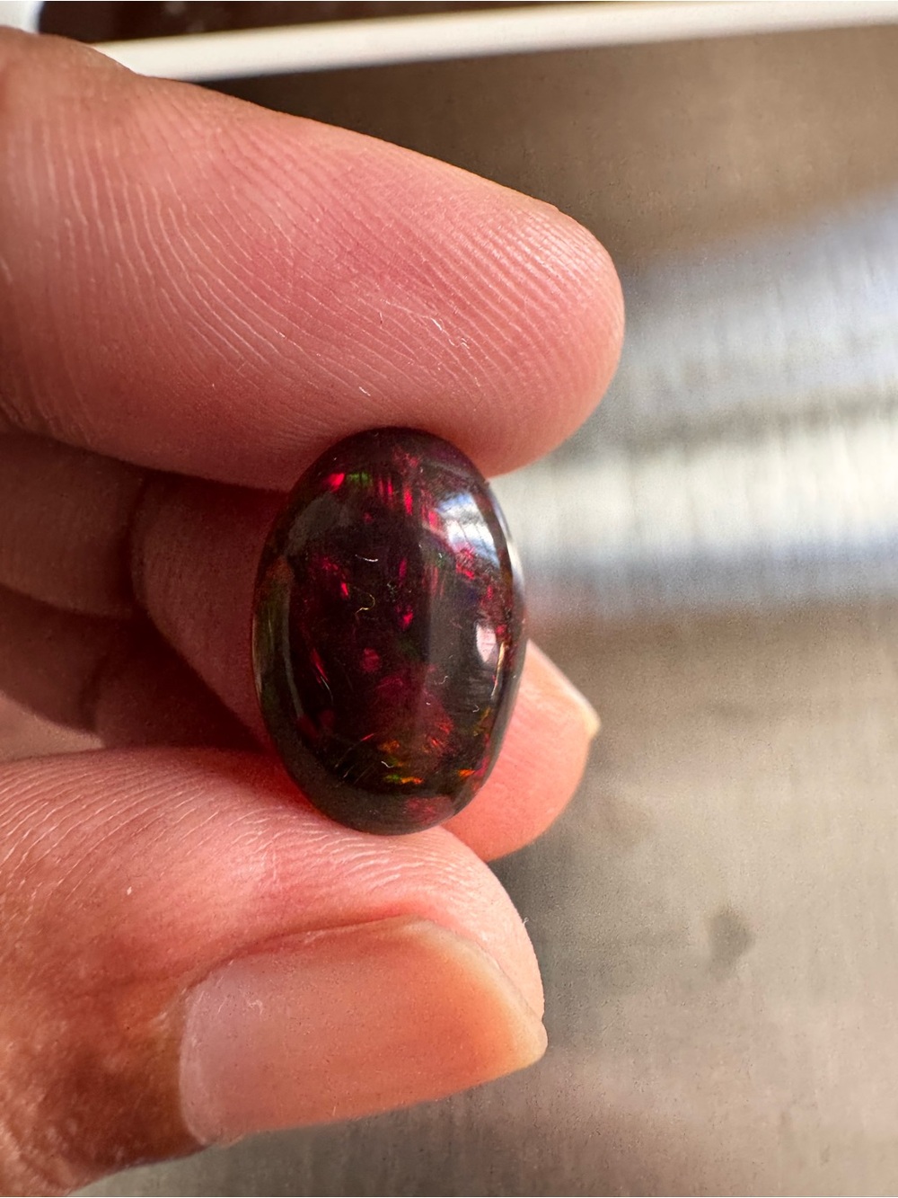 Black Opal Cabochon Gemstone - Deep Red Flash